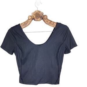 Lululemon Align Tee Crop Top Scoop Plunge Neck Black Grey Pattern Tight Fit 8